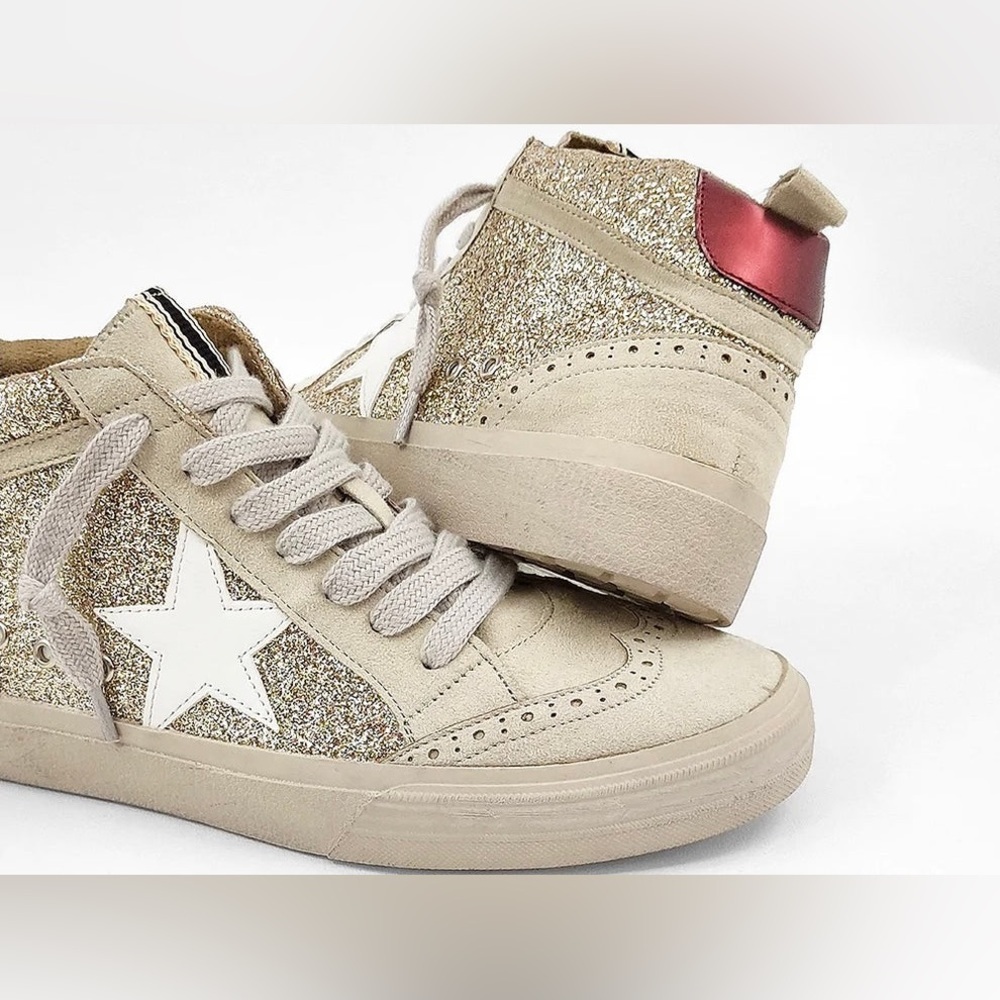 ShuShop Paulina Glitter Gold White Star Hi Top Sneakers Size 10‎